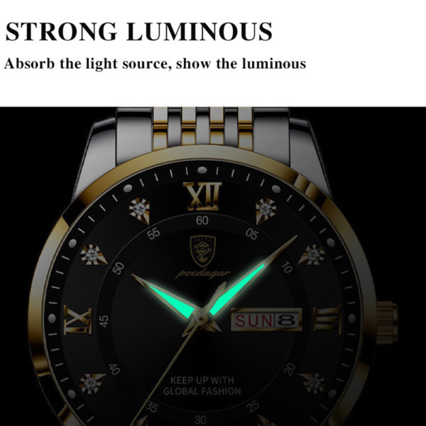 POEDAGAR montre bracelet en acier inoxydable pour homme accessoire de luxe tanche lumineux avec bouton poussoir 4