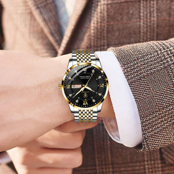 POEDAGAR montre bracelet en acier inoxydable pour homme accessoire de luxe tanche lumineux avec bouton poussoir 5