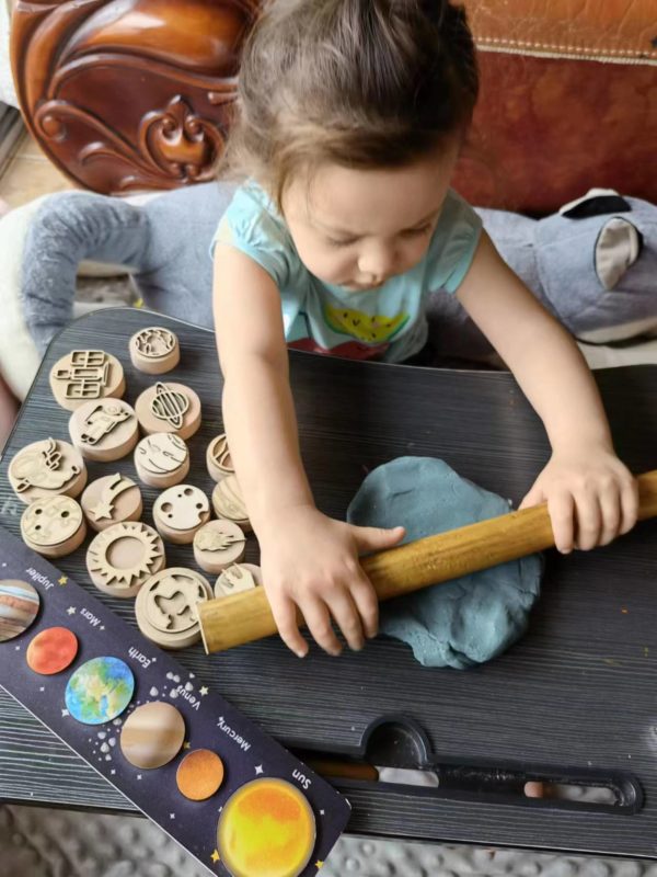 Plateau système solaire pour enfants, jouets en bois Montessori planètes spatiales jeux en argile, jouets éducatifs pour la Science du soleil et de la terre