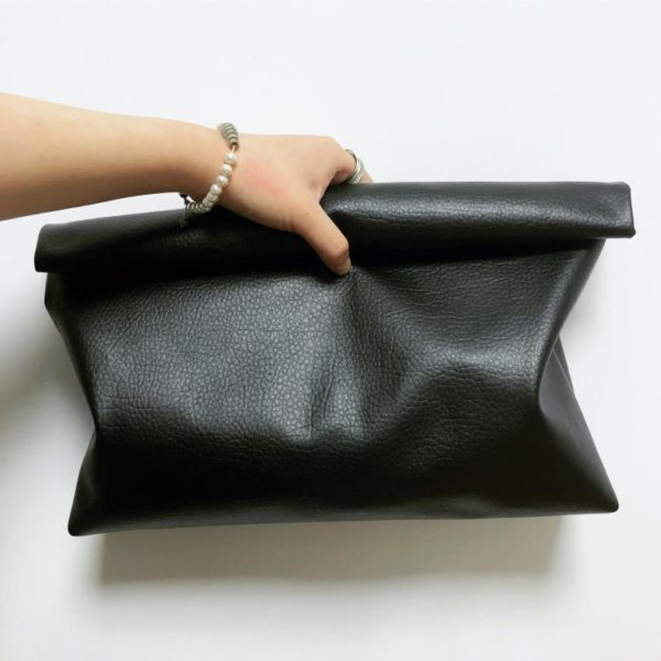 Pochette de soir e en cuir pu souple pour femmes couleur unie tendance grande capacit noire 3