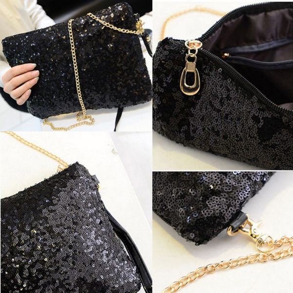 Pochette de soirée à paillettes pour femmes, sac à main de luxe scintillant, fourre-tout à enveloppe de fête de mariage, portefeuille à épaule pour dames – Image 3