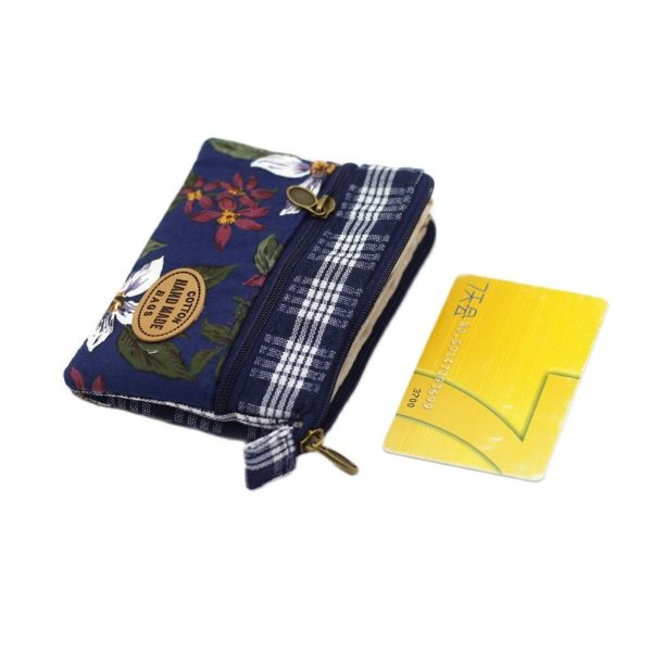 Portefeuille court en coton pour femmes porte monnaie ray en tissu Mini pochette pour cartes petit 5