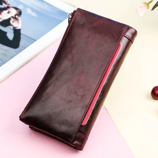 Portefeuille de Contact pour femmes porte cartes en cuir v ritable Long sac main pour t 1