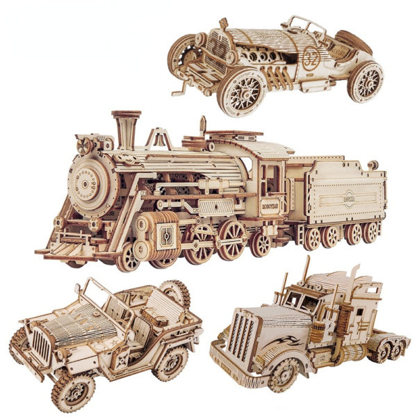 Puzzle de Train 3D en bois pour enfants, kit de construction de modèle de Locomotive à assembler, cadeau d'anniversaire – Image 2