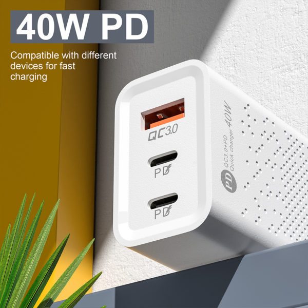 Quick Charge 3.0 60W USB type-c 3 ports PD, adaptateur pour téléphone IPhone, Samsung, Xiaomi, Huawei, prise murale EU/US – Image 2