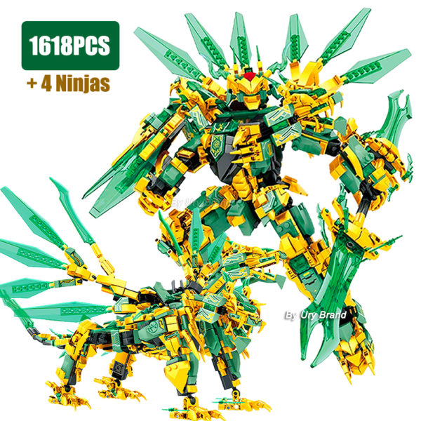 Robot Ninja Golden Warrior Mech 2 en 1 2 t tes de Dragons volants ensemble de