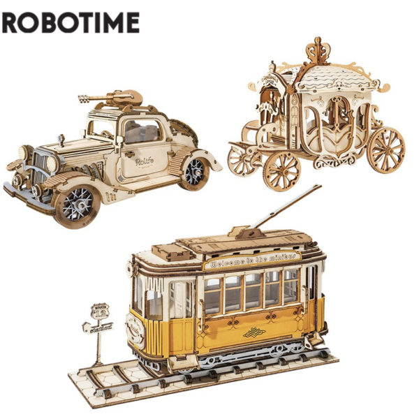 Robotime Kits de construction 3D en bois pour enfants et adultes 3 types de bricolage transport