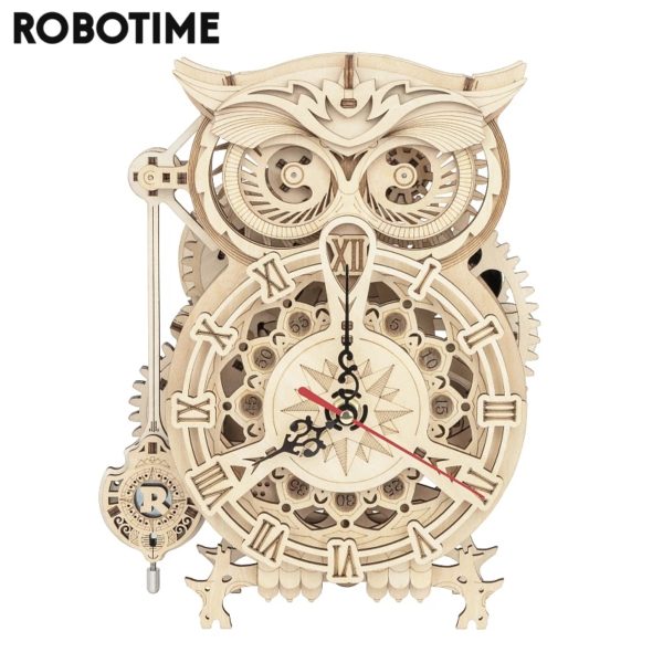 Robotime Rokr 161 pi ces bricolage cr atif 3D hibou horloge mod le en bois blocs