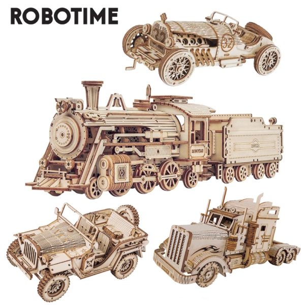 Robotime Rokr Puzzle 3D Train vapeur mobile voiture Jeep assemblage jouet cadeau pour enfants adultes mod