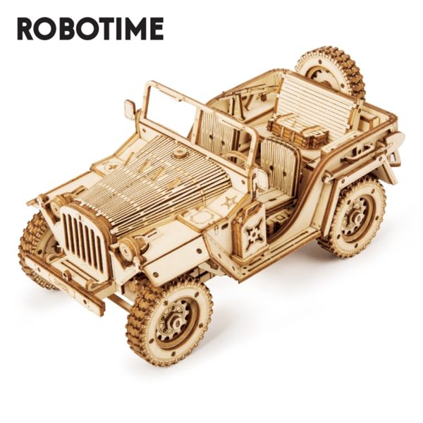 Robotime Rokr Puzzle 3D en bois jouets Montessori Train vapeur Jeep de l arm e camion 2