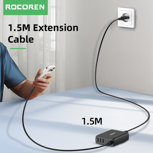 Rocoren chargeur GaN 100W 6 Ports USB Type C PD Charge rapide 4 0 3 0 4