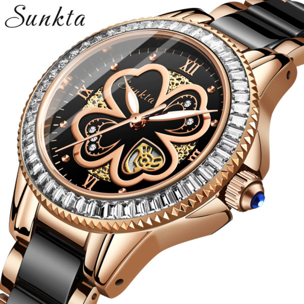 SUNKTA femmes montres femmes robe cadeaux mode horloges marque de luxe Quartz c ramique Bracelet montres 4