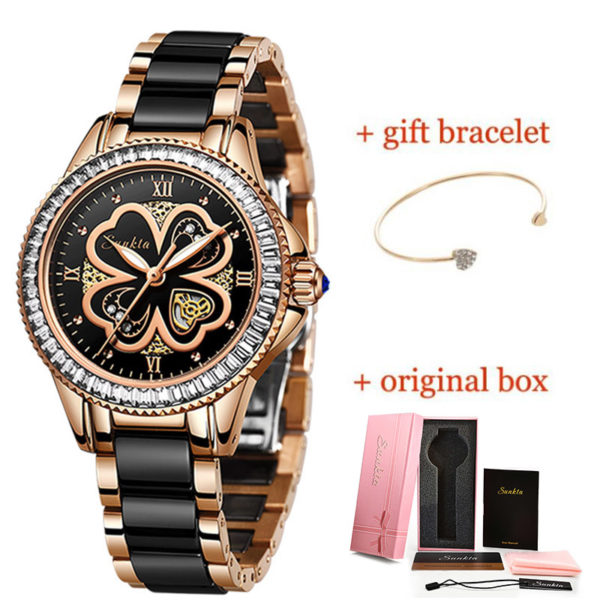 SUNKTA femmes montres femmes robe cadeaux mode horloges marque de luxe Quartz c ramique Bracelet montres 5