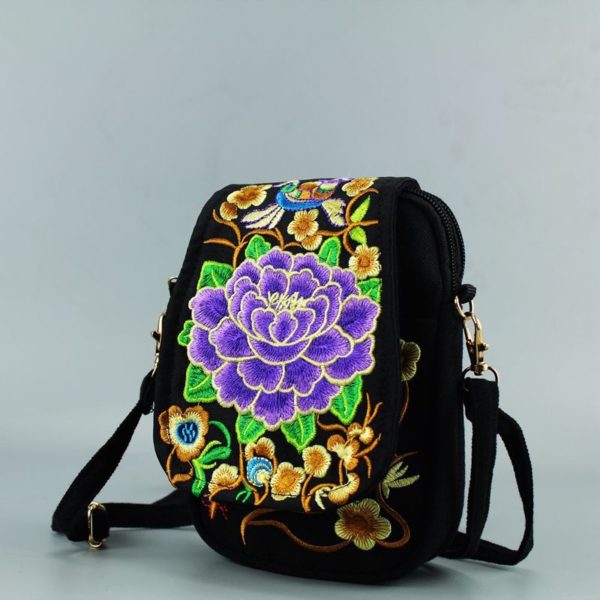 Sac bandouli re Vintage pour femmes pochette de voyage motif Floral brod sac fermeture clair brod 3