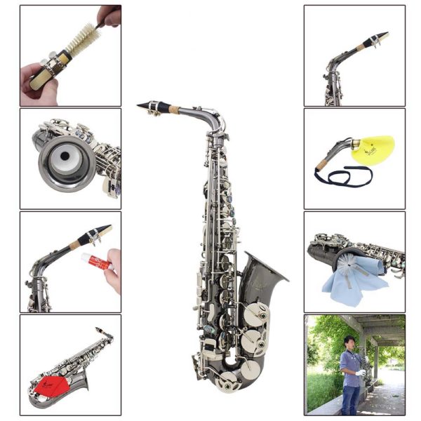 Saxophone Alto professionnel pliable en laiton Eb e flat noir nickel coquille d ormeau cl s 4