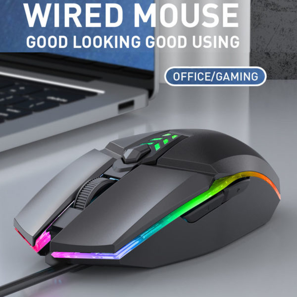 Souris de jeu filaire 1600 DPI, souris optique USB à 6 boutons avec rétroéclairage rvb, souris muette pour ordinateur de bureau et portable – Image 4