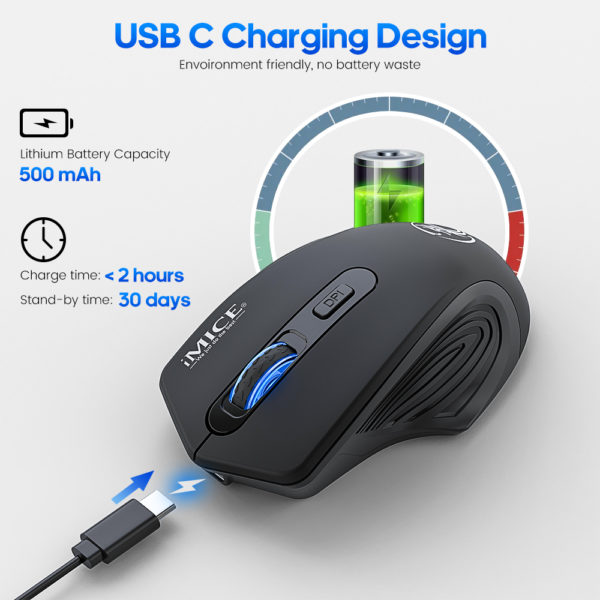 Souris sans fil Bluetooth, souris d'ordinateur Rechargeable, souris de jeu sans fil, ergonomique et silencieuse, Usb, pour ordinateur portable et Pc – Image 2
