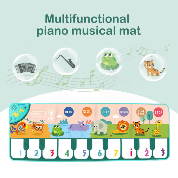 Tapis de Piano Musical 110x36cm pour enfants et tout-petits, clavier de sol, tapis de danse avec 8 sons d'animaux, tapis pour bébé, jouets éducatifs d'étude – Image 2