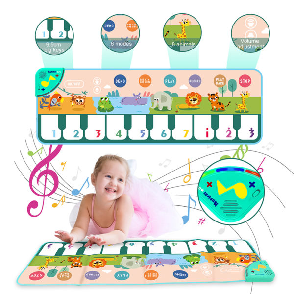 Tapis de Piano Musical 110x36cm pour enfants et tout-petits, clavier de sol, tapis de danse avec 8 sons d'animaux, tapis pour bébé, jouets éducatifs d'étude – Image 3