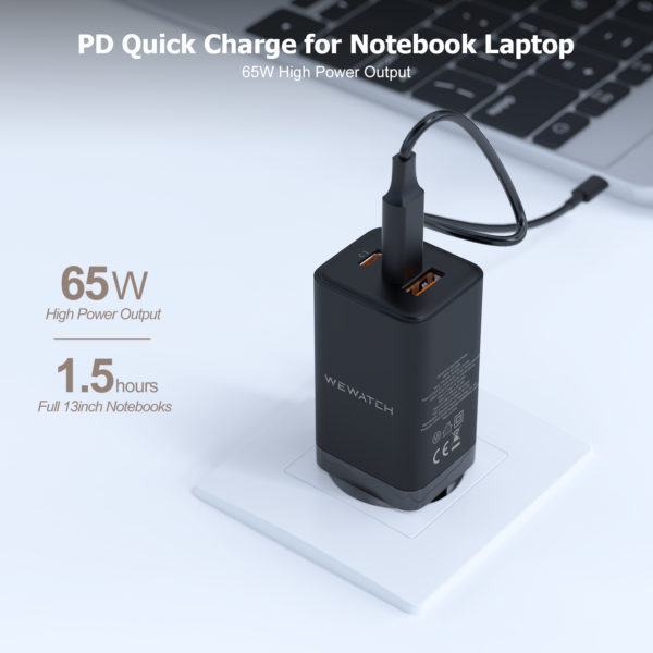 WEWATCH 65W GaN chargeur rapide 2C1A Ports Type C PD USB chargeur de voyage Portable chargeur 2