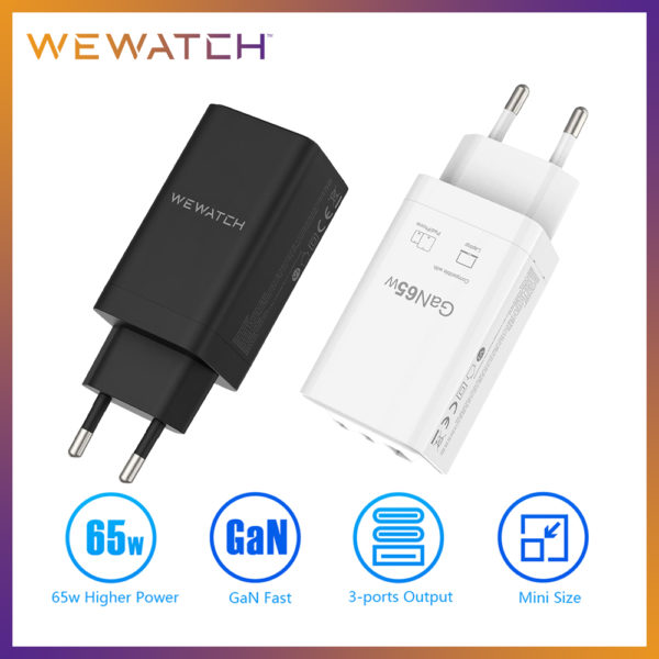 WEWATCH 65W GaN chargeur rapide 2C1A Ports Type C PD USB chargeur de voyage Portable chargeur