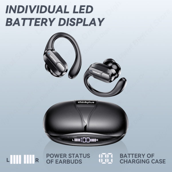 Écouteurs sans fil Lenovo XT80 Bluetooth 5.3, véritables écouteurs avec bouton micro, contrôle, réduction du bruit, crochets d'oreille, casque étanche – Image 3