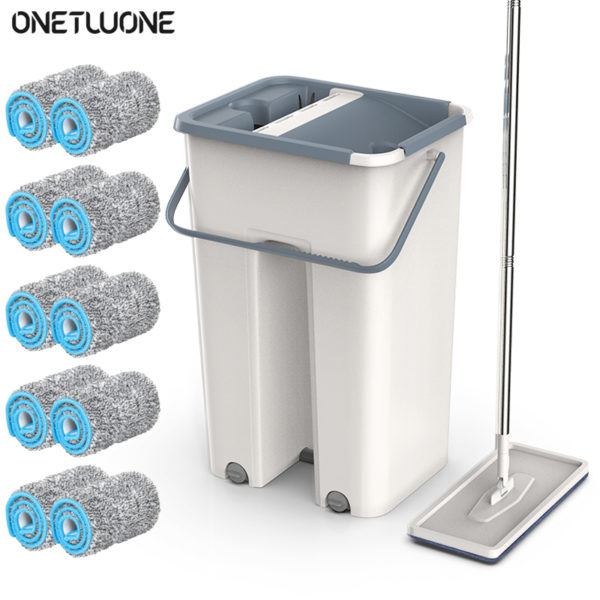 Floor Mop Set Automatic Spin Mop Replaceable Mop Cloth Hand free Wash Mop Flat Squeeze Magic