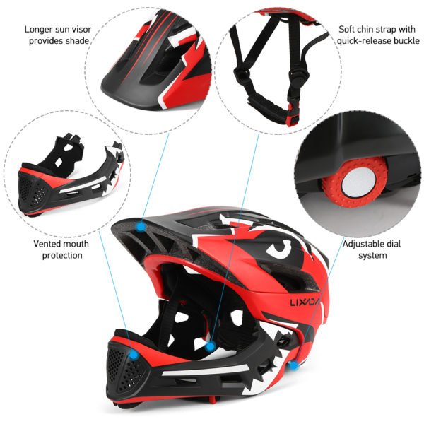 Lixada casque velo casque velo enfant sport pour enfants casque moto visage complet amovible pour cyclisme 5