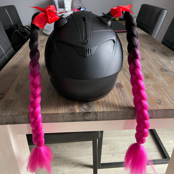 Nouveau casque de moto tresses femme tresses perruque pour casque de moto multicolore Twist double queue de cheval cadeau de noël – Image 4