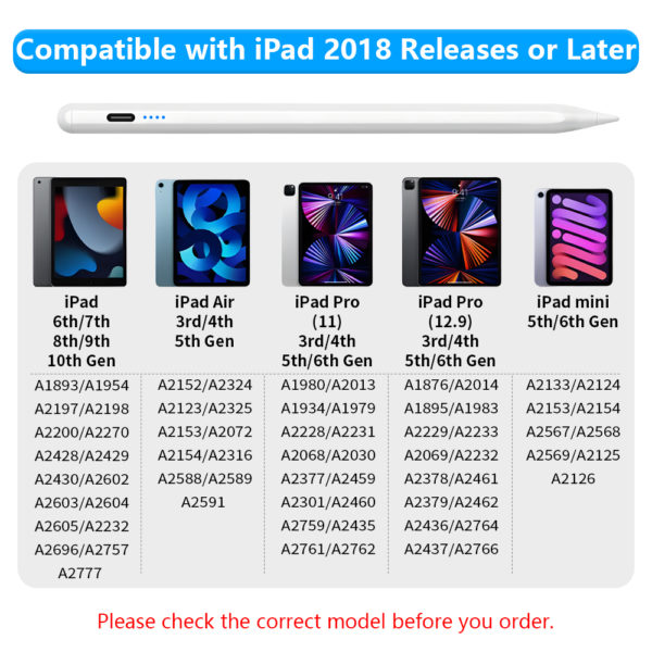 Stylo tactile rejet de paume pour Apple affichage de puissance pour Ipad accessoires 2022 2021 2020 5
