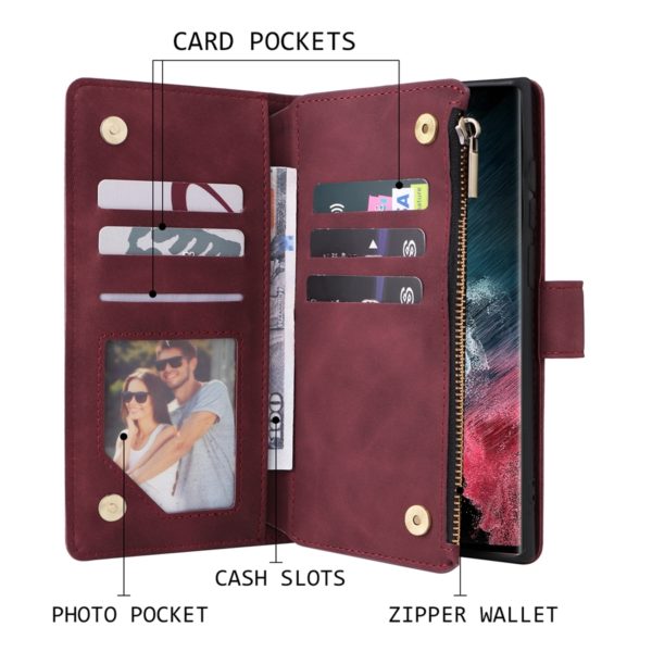 Étui portefeuille en cuir à fermeture éclair, multi-cartes, pour Samsung Galaxy S23 Ultra S22 S21 Ultra S20 FE S10 S9 S8 Plus Note 20 Ultra 10 Lite 9 – Image 2
