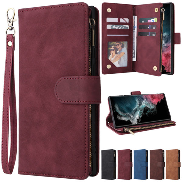Étui portefeuille en cuir à fermeture éclair, multi-cartes, pour Samsung Galaxy S23 Ultra S22 S21 Ultra S20 FE S10 S9 S8 Plus Note 20 Ultra 10 Lite 9